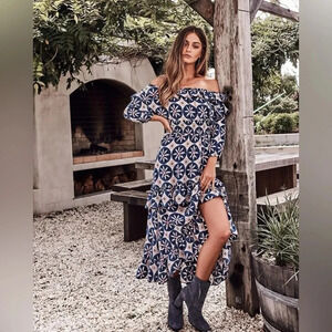 Mister Zimi Dress High Low Off The Shoulder Ruffle Smocked Waist 10